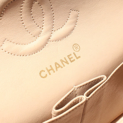 マトラッセ Wフラップ Wチェーンショルダーバッグ ラムスキン ベージュ ゴールド金具 ヴィンテージ シャネル バッグ CHANEL