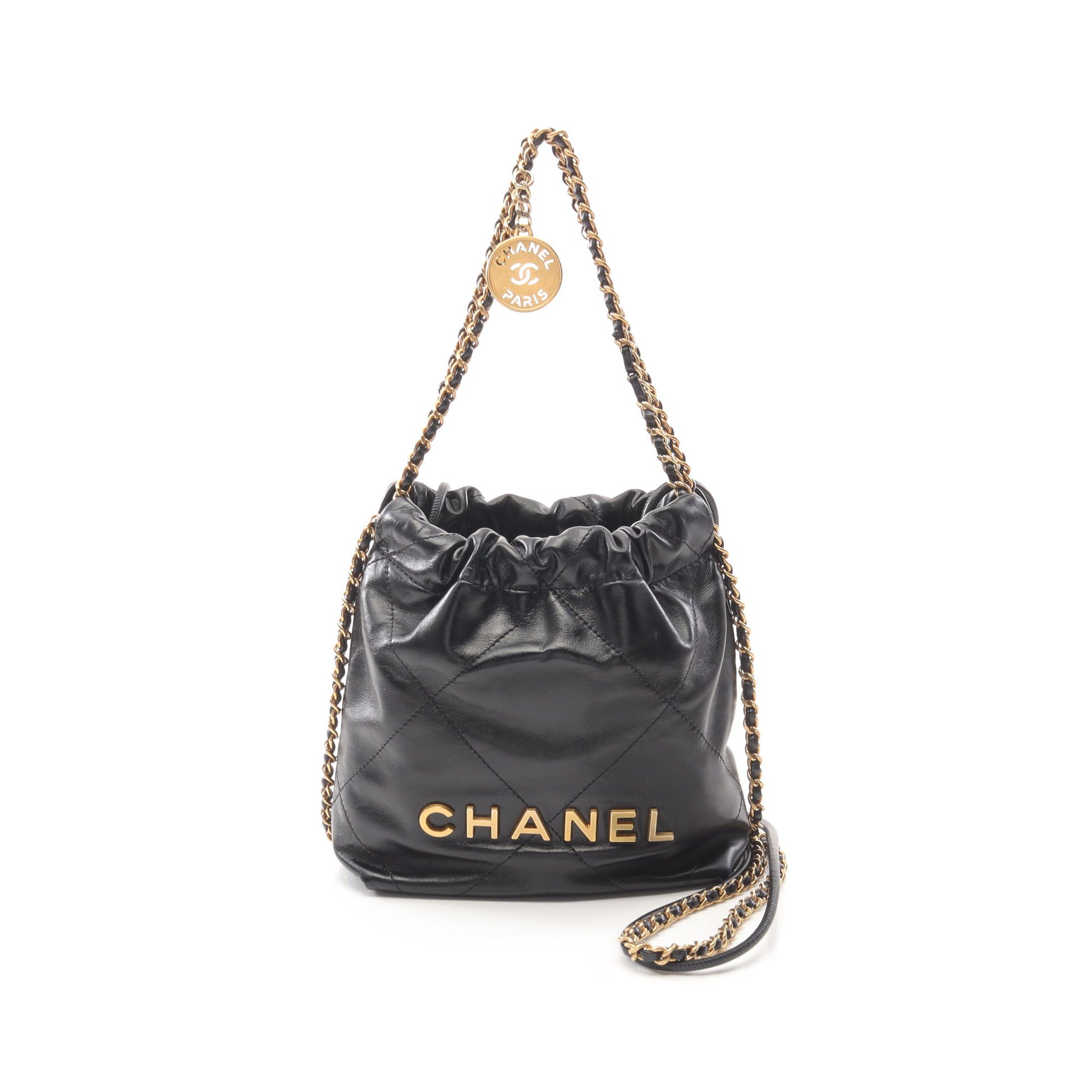 CHANEL 22 ミニ チェーンショルダーバッグ レザー ブラック ゴールド金具 2WAY シャネル バッグ CHANEL