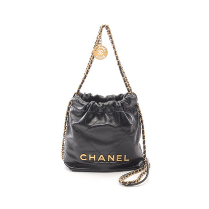 CHANEL 22 ミニ チェーンショルダーバッグ レザー ブラック ゴールド金具 2WAY シャネル バッグ CHANEL