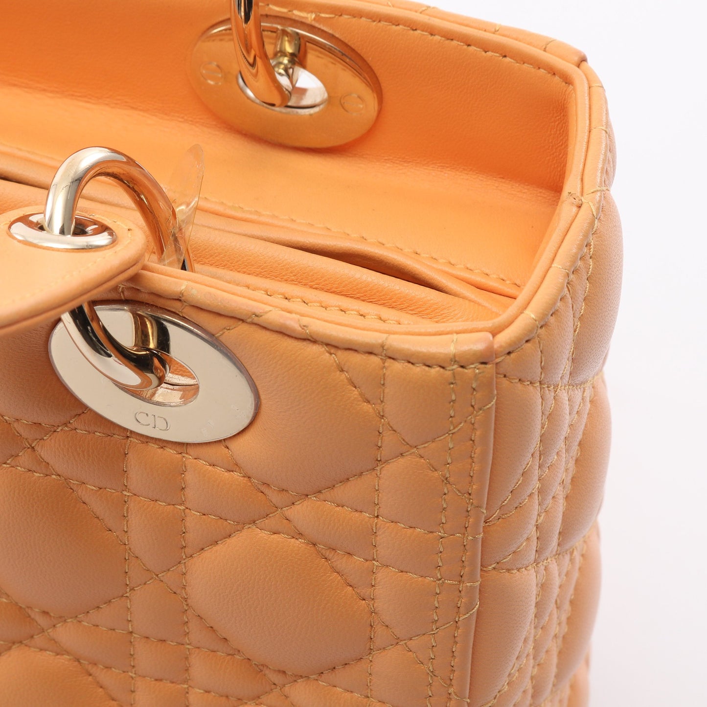 LADY DIOR レディディオール カナージュ ハンドバッグ レザー オレンジイエロー 2WAY クリスチャンディオール バッグ Christian Dior