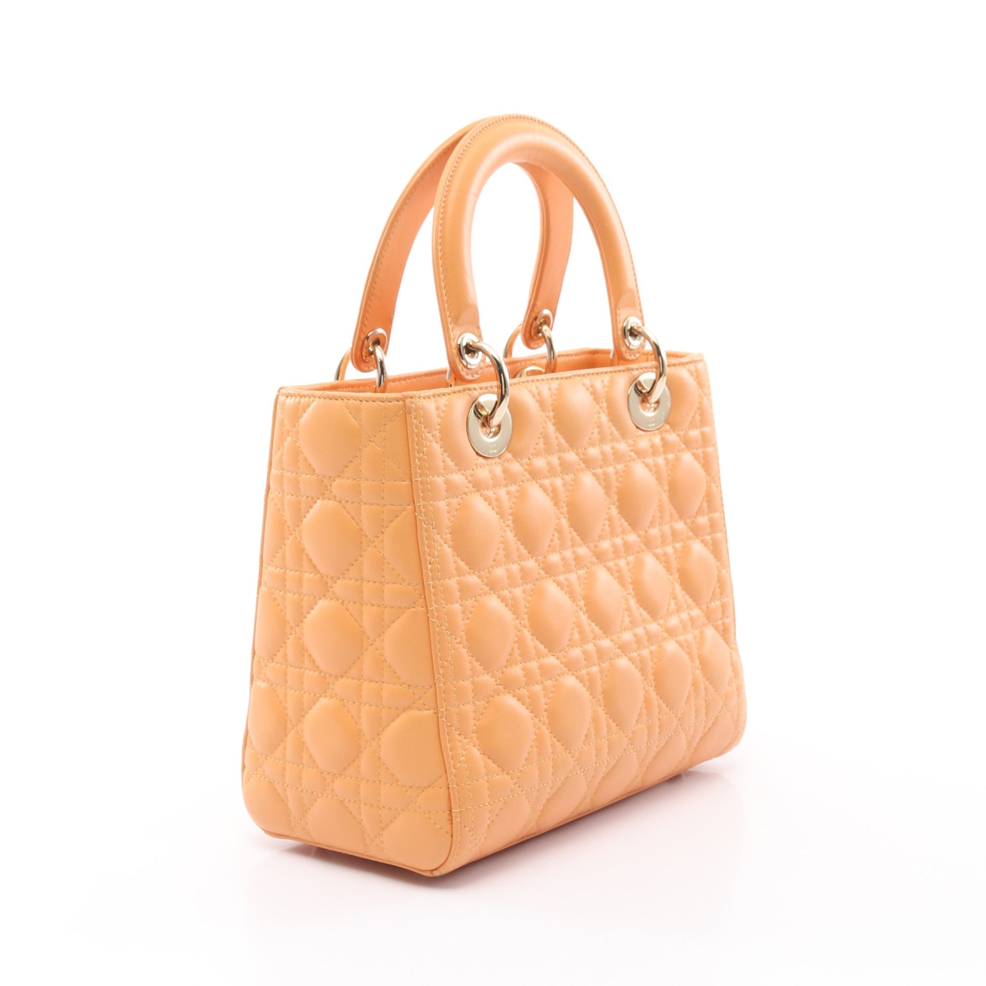 LADY DIOR レディディオール カナージュ ハンドバッグ レザー オレンジイエロー 2WAY クリスチャンディオール バッグ Christian Dior