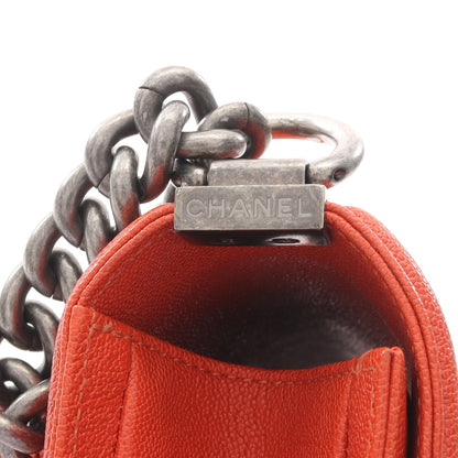 ボーイシャネル スモール チェーンショルダーバッグ キャビアスキン オレンジ アンティークシルバー金具 シャネル バッグ CHANEL