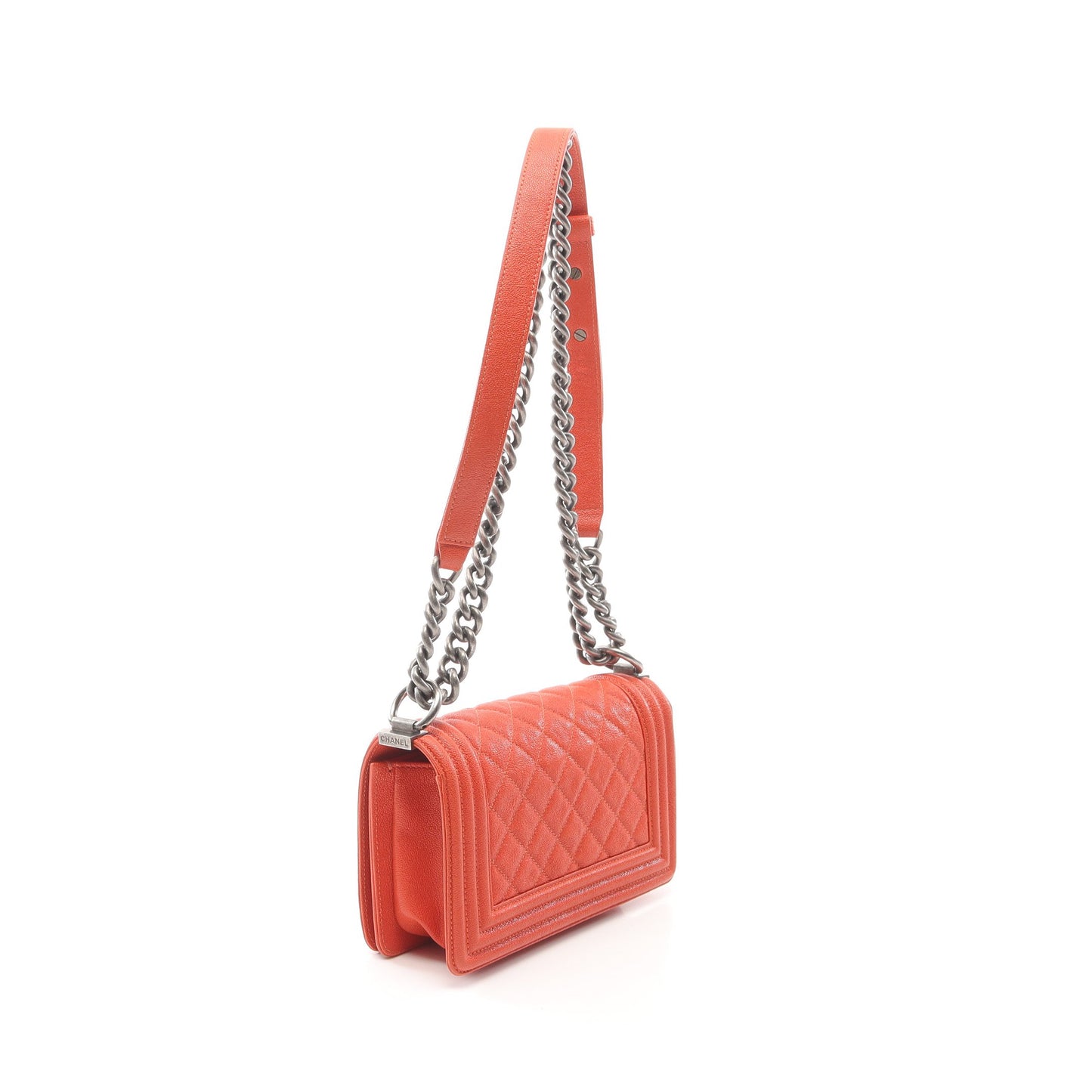 ボーイシャネル スモール チェーンショルダーバッグ キャビアスキン オレンジ アンティークシルバー金具 シャネル バッグ CHANEL