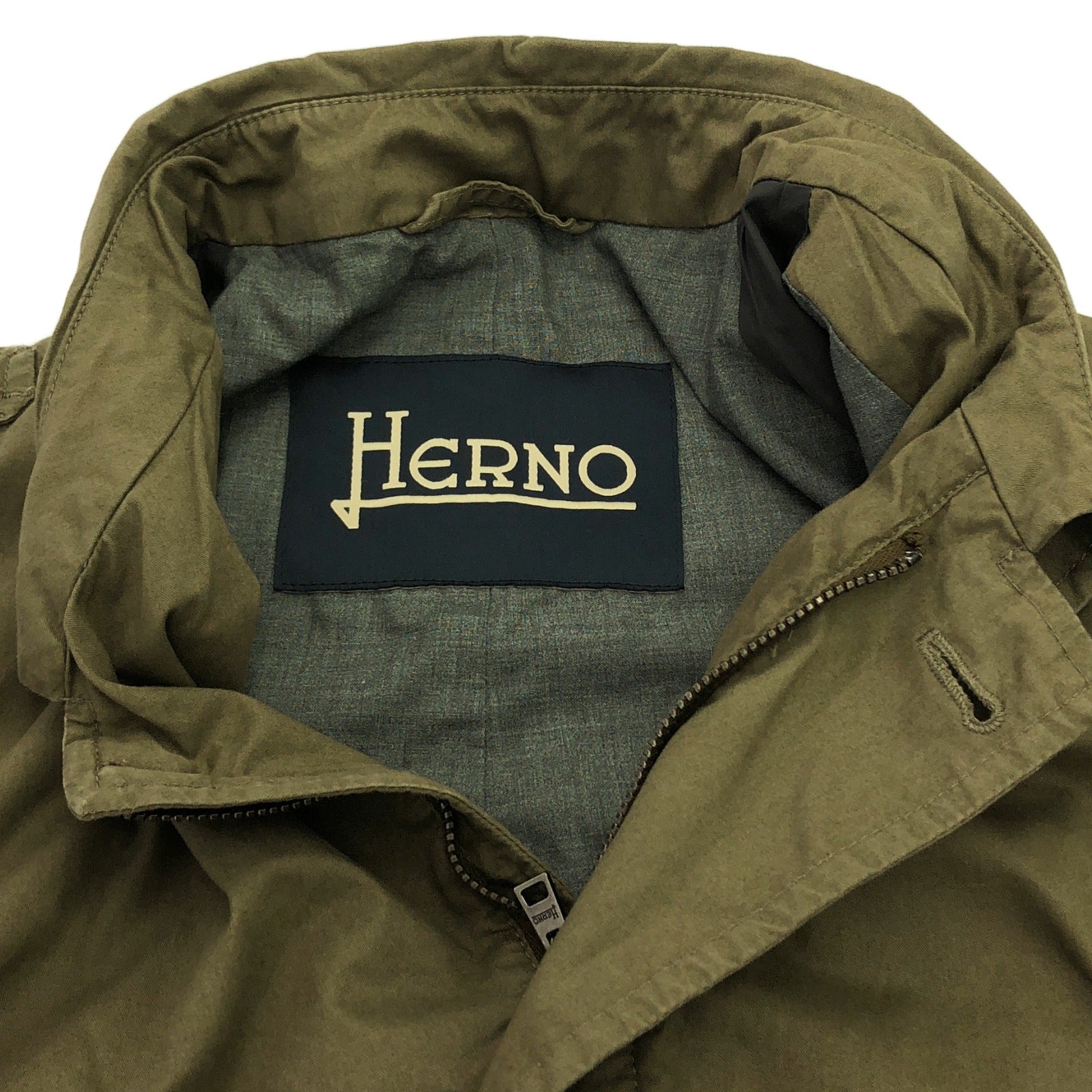 HERNO　ヘルノ　ベルテッドコート　コットンリネン　カーキ　裏地シルク コート コート コットン カーキグリーン ヘルノ – RECLO
