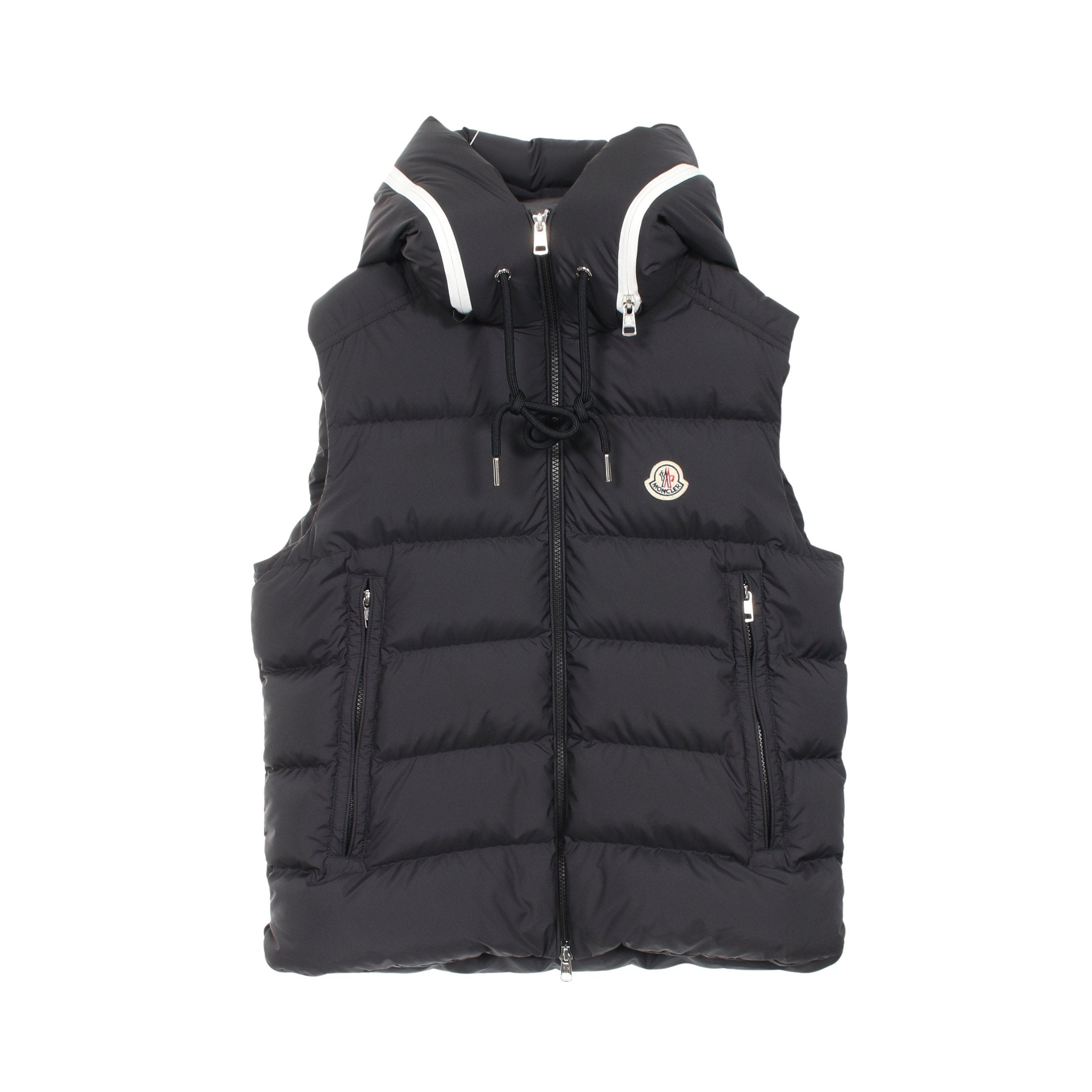 Moncler ブラックフード付きダウンベスト