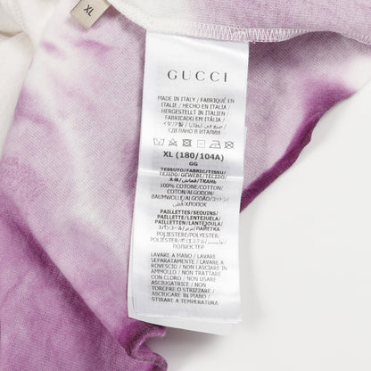 スパンコールロゴ Tシャツ コットン ホワイト パープル カットオフ グッチ トップス GUCCI