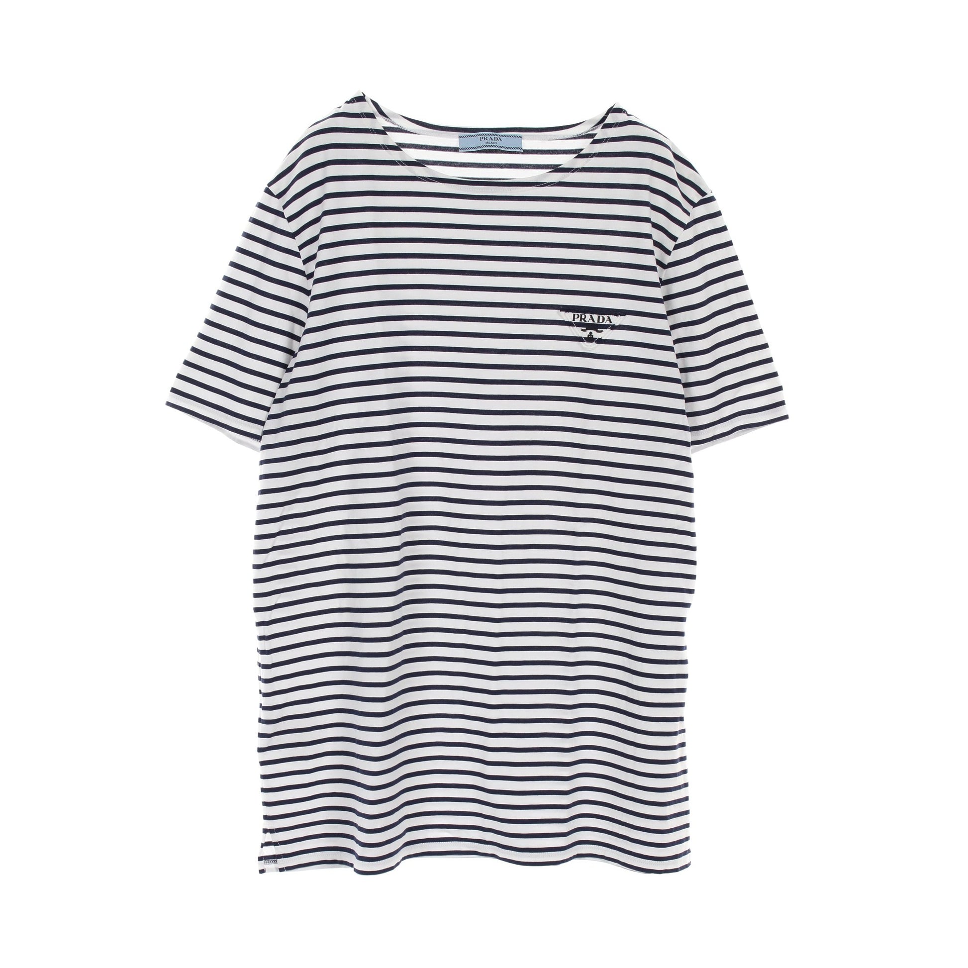 Tシャツ ボーダー コットン ホワイト ネイビー 三角ロゴ プラダ – RECLO