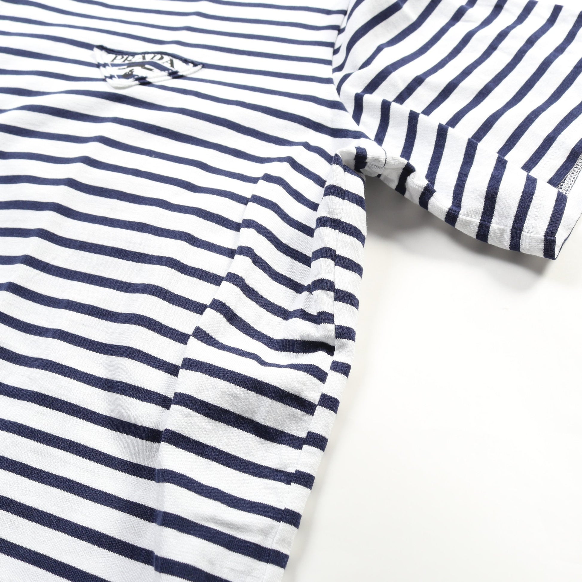 Tシャツ ボーダー コットン ホワイト ネイビー 三角ロゴ プラダ – RECLO