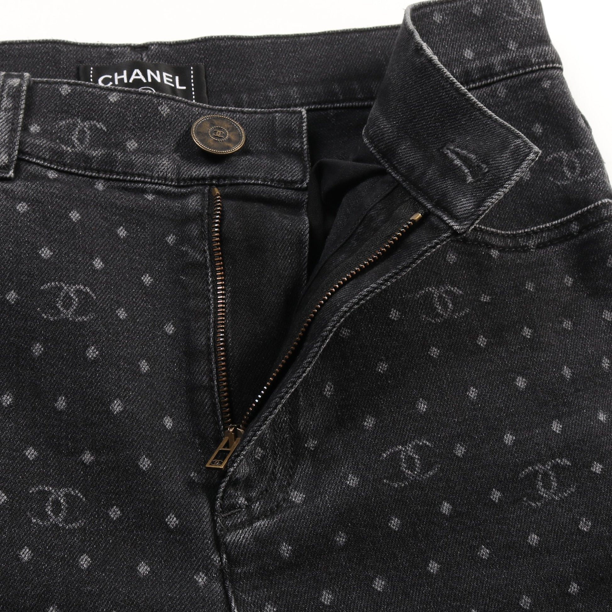 ココマーク ドット デニムパンツ コットン ブラック 裾ファスナー  