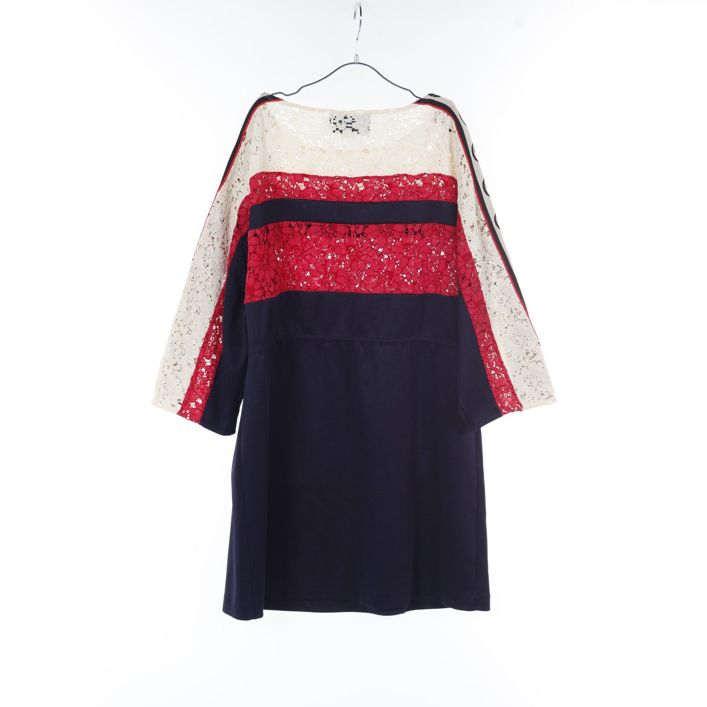 インターロッキングG ワンピース レース コットン ネイビー レッド アイボリー トリコロール 切替 グッチ ワンピース GUCCI