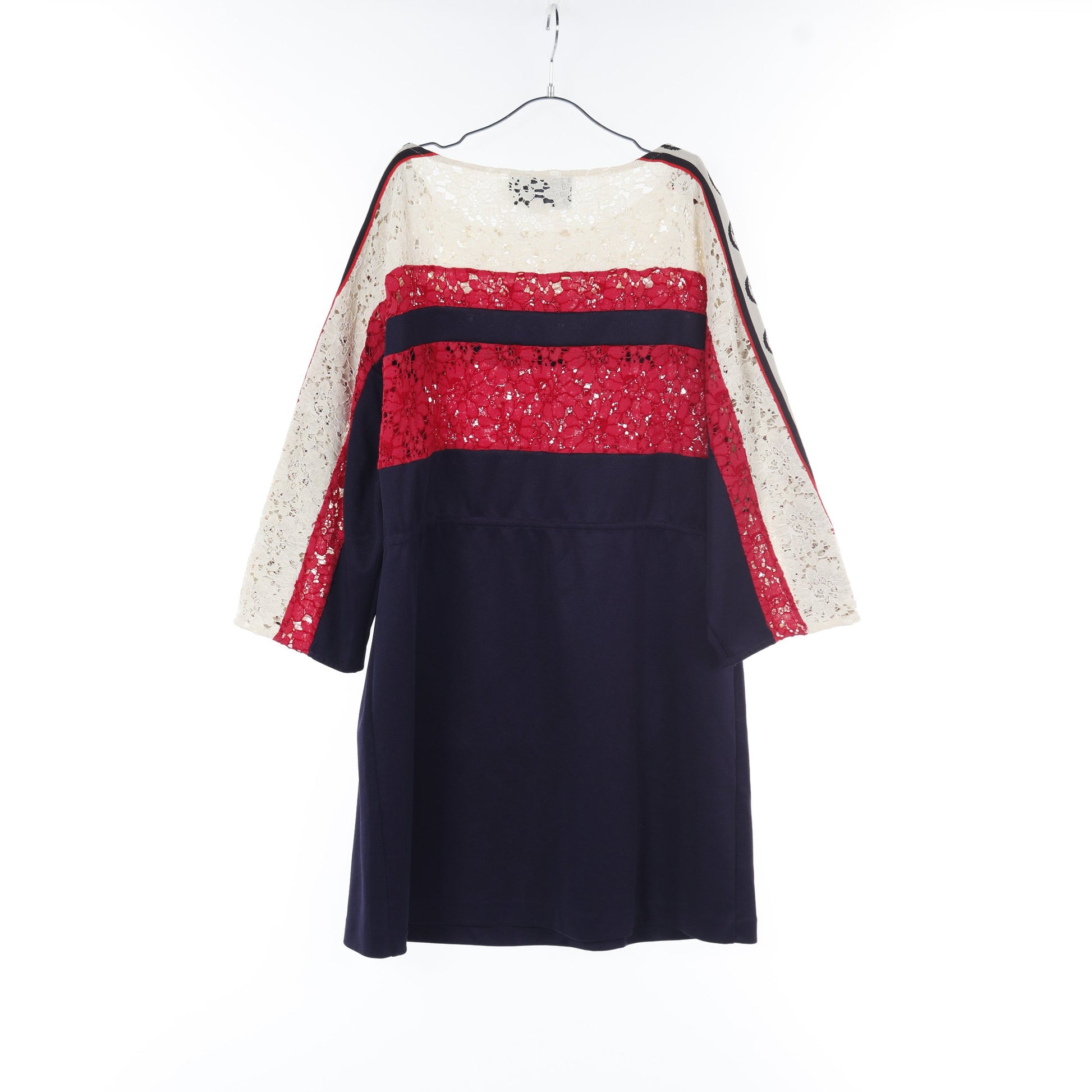 インターロッキングG ワンピース レース コットン ネイビー レッド アイボリー トリコロール 切替 グッチ ワンピース GUCCI