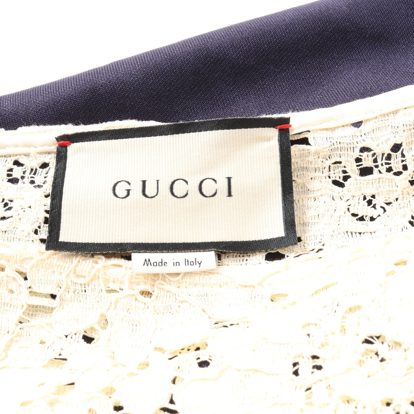 インターロッキングG ワンピース レース コットン ネイビー レッド アイボリー トリコロール 切替 グッチ ワンピース GUCCI