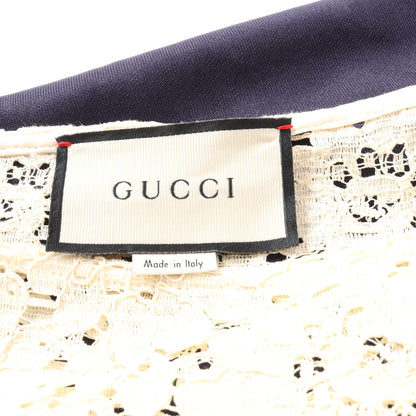 インターロッキングG ワンピース レース コットン ネイビー レッド アイボリー トリコロール 切替 グッチ ワンピース GUCCI