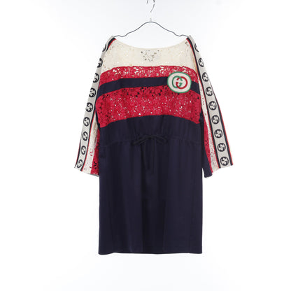 インターロッキングG ワンピース レース コットン ネイビー レッド アイボリー トリコロール 切替 グッチ ワンピース GUCCI