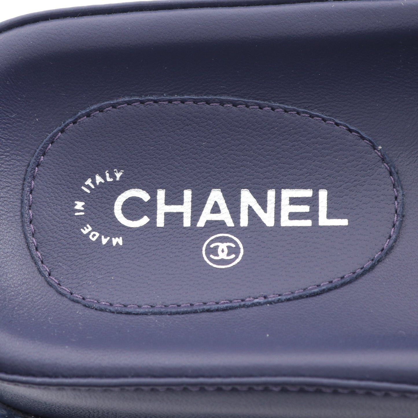スライドサンダル ロゴ レザー ダークネイビー マルチカラー シャネル シューズ CHANEL