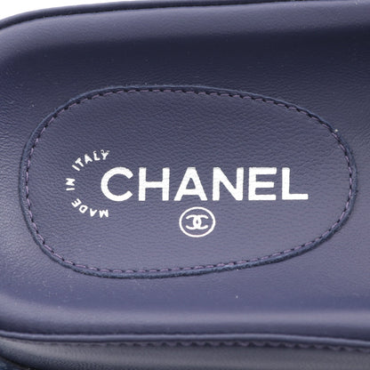 スライドサンダル ロゴ レザー ダークネイビー マルチカラー シャネル シューズ CHANEL