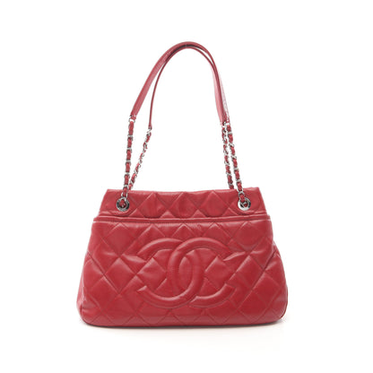 マトラッセ チェーンショルダーバッグ チェーントートバッグ キャビアスキン レッド シルバー金具 シャネル バッグ CHANEL