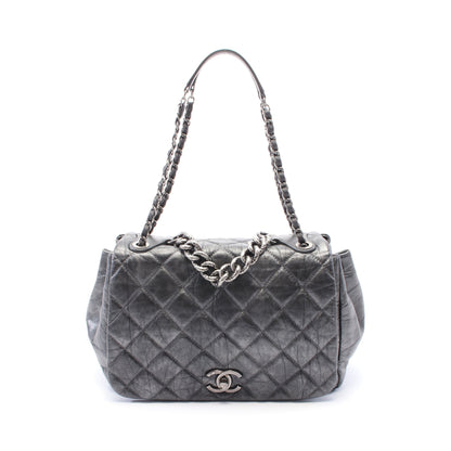 チェーンショルダーバッグ レザー ダークグレー アンティークシルバー金具 シャネル バッグ CHANEL