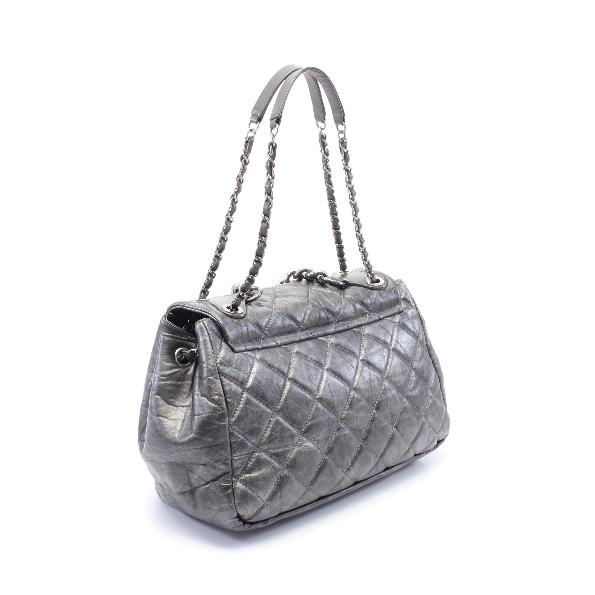 チェーンショルダーバッグ レザー ダークグレー アンティークシルバー金具 シャネル バッグ CHANEL