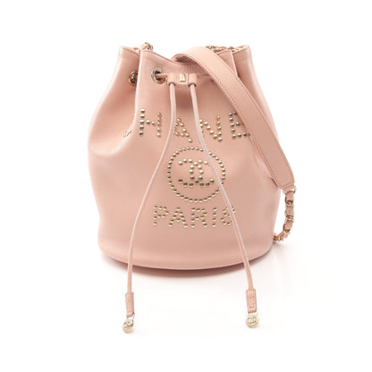 ドーヴィル スタッズロゴ 巾着 チェーンショルダーバッグ キャビアスキン ピンク ゴールド金具 シャネル バッグ CHANEL
