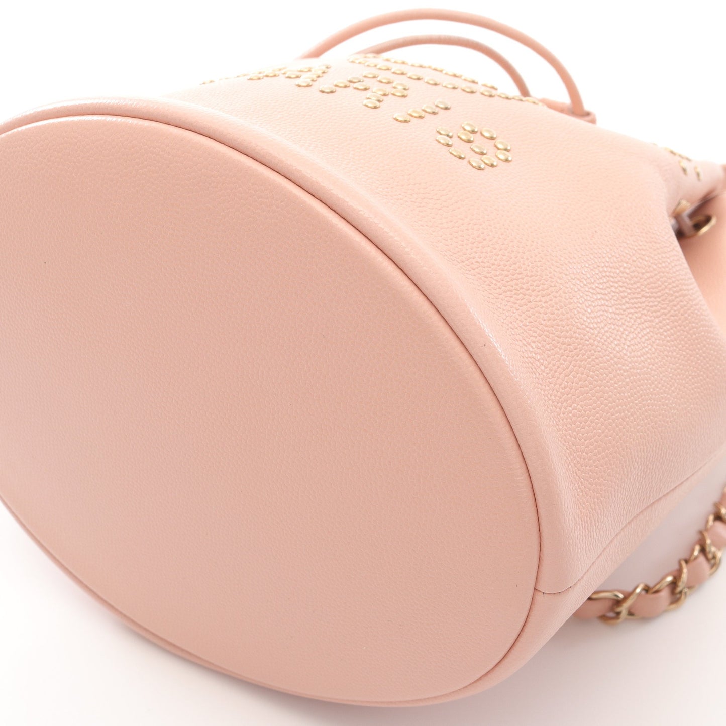 ドーヴィル スタッズロゴ 巾着 チェーンショルダーバッグ キャビアスキン ピンク ゴールド金具 シャネル バッグ CHANEL