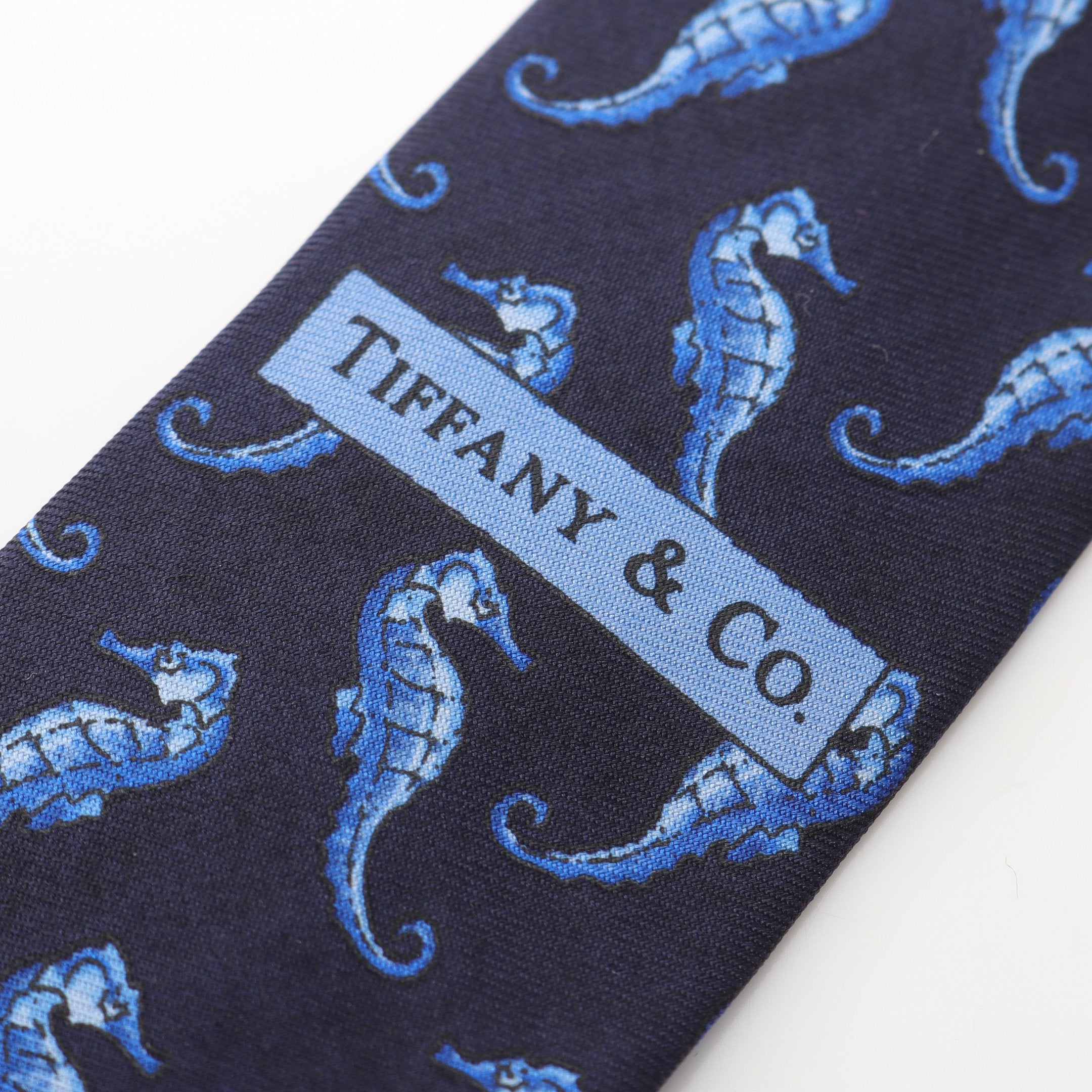 ネクタイ タツノオトシゴ 総柄 シルク ネイビー ブルー ティファニー