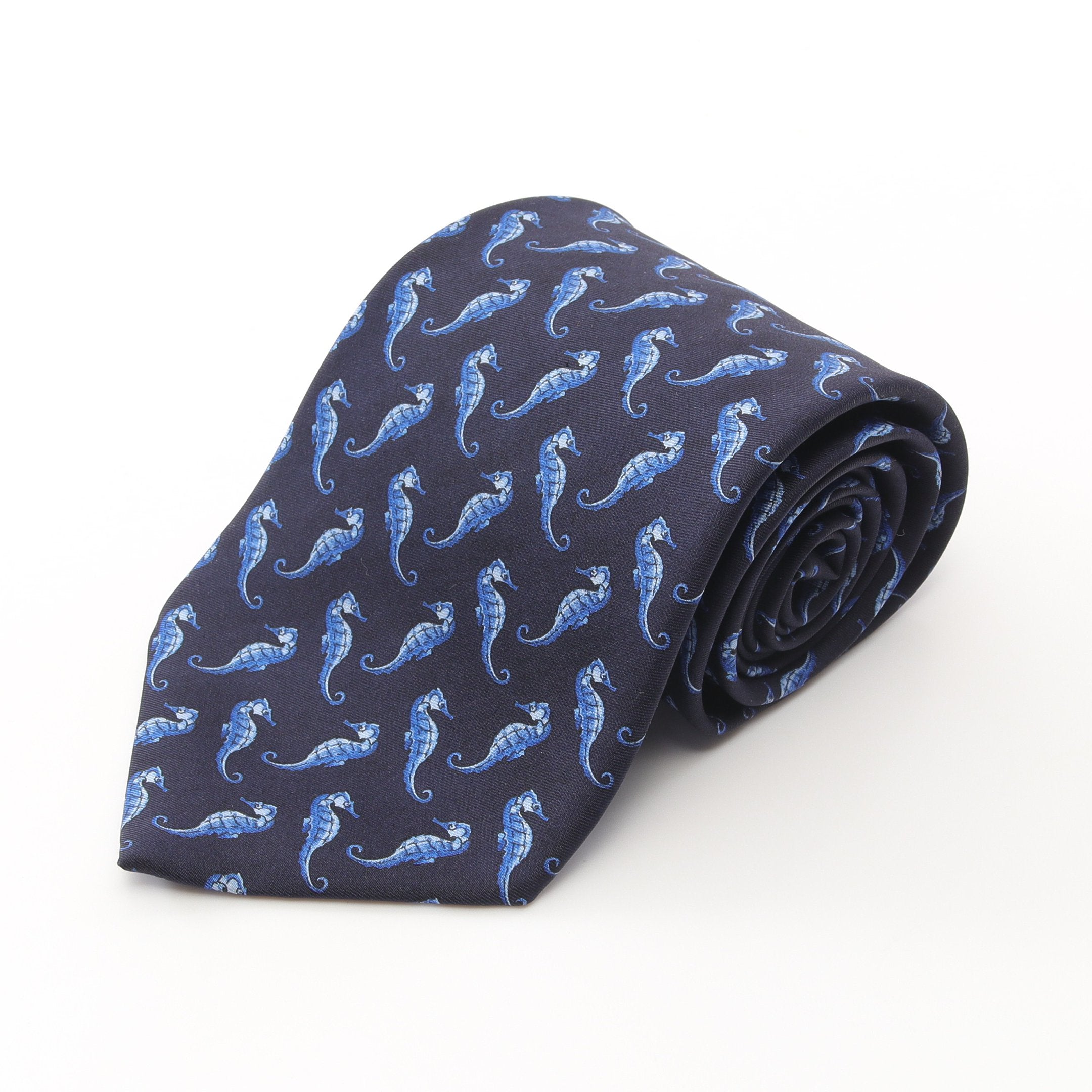 ネクタイ タツノオトシゴ 総柄 シルク ネイビー ブルー ティファニー