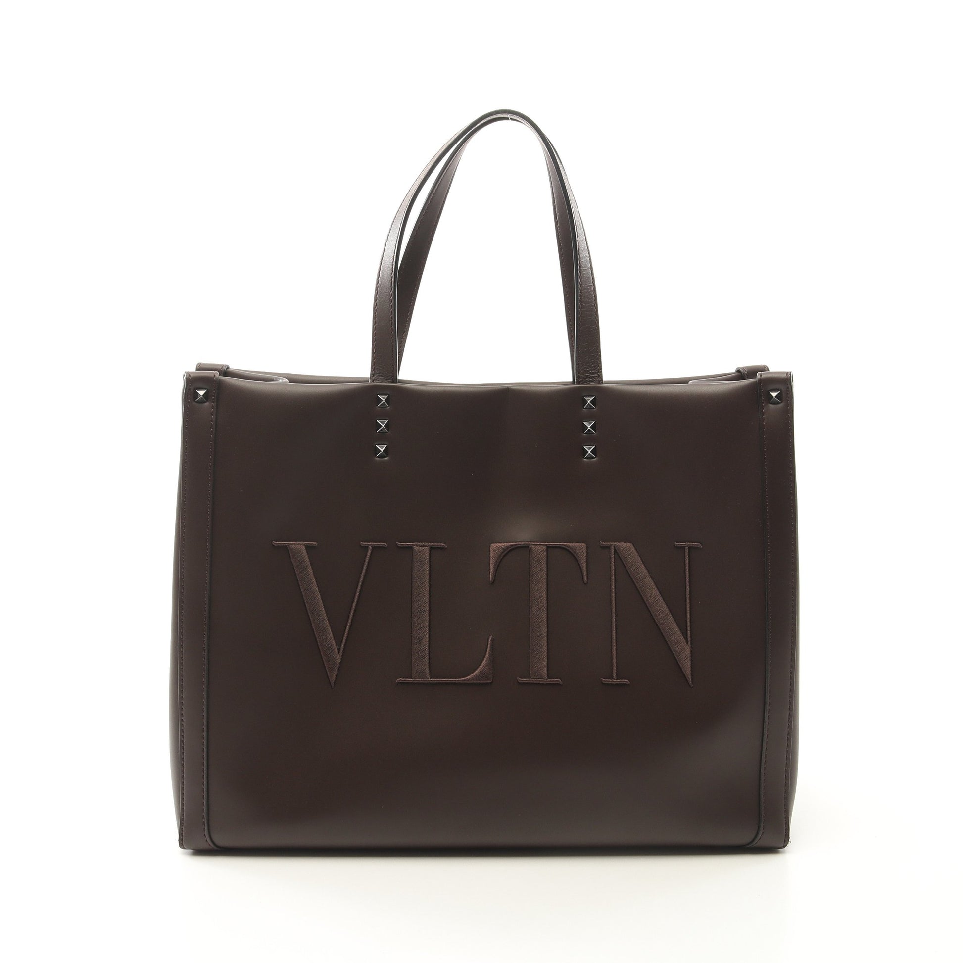 VLTNロゴ ハンドバッグ トートバッグ レザー ブラウン ヴァレンティノ 