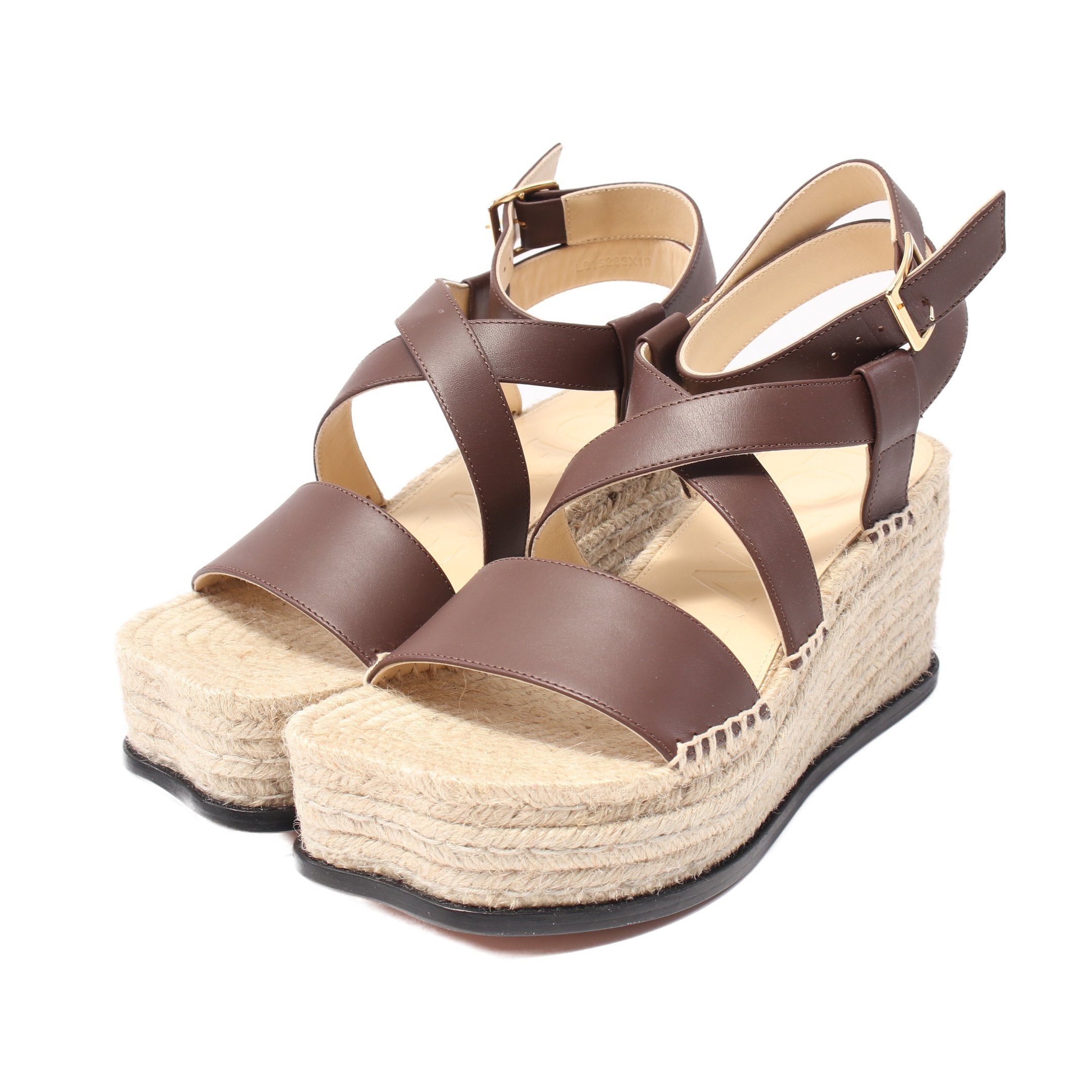 ペタル エスパドリーユ サンダル レザー ブラウン ウェッジソール