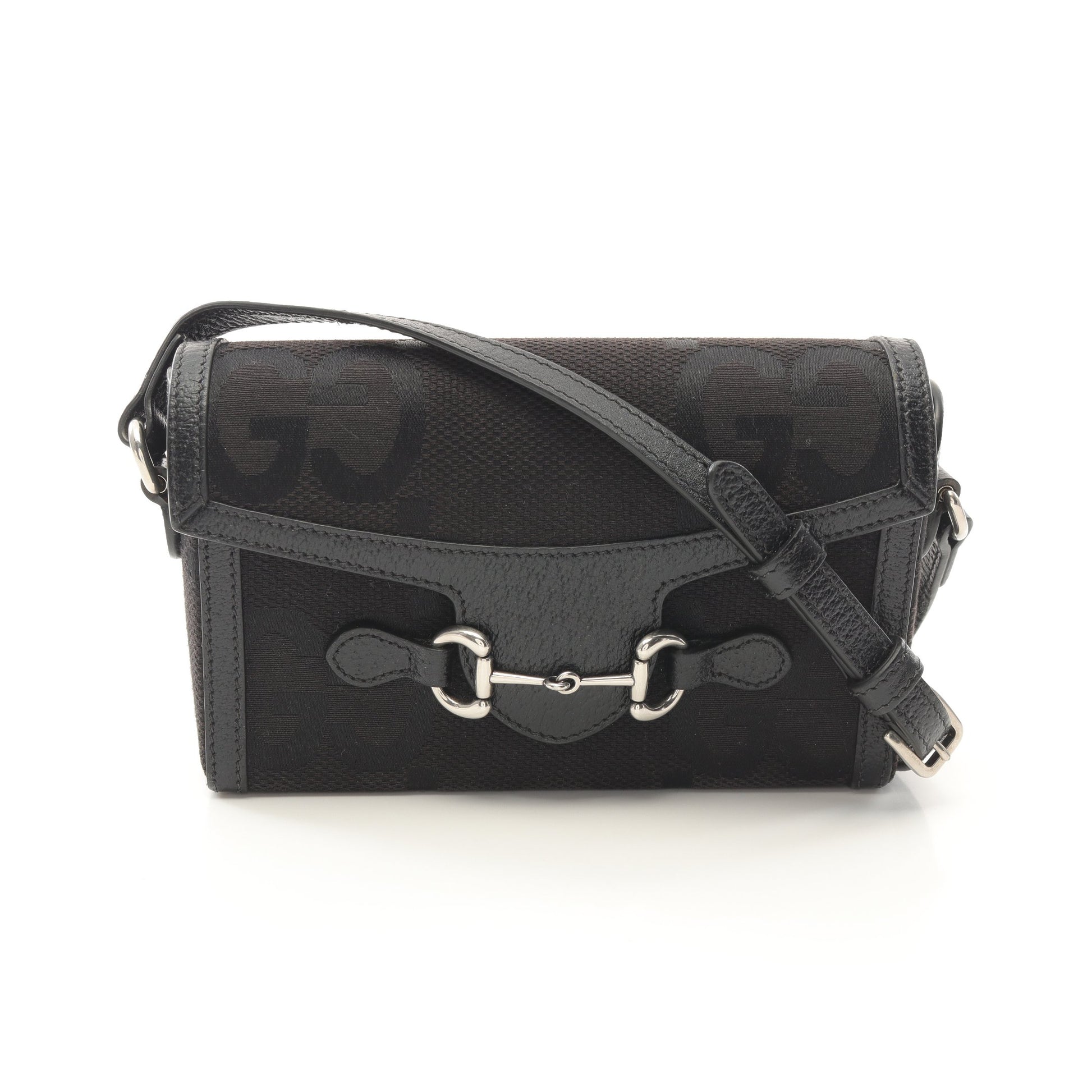 ホースビット1955 ジャンボGG ショルダーバッグ キャンバス レザー ブラック グッチ バッグ GUCCI