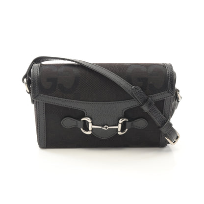 ホースビット1955 ジャンボGG ショルダーバッグ キャンバス レザー ブラック グッチ バッグ GUCCI
