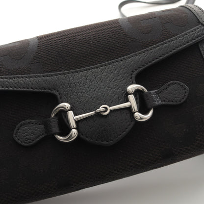 ホースビット1955 ジャンボGG ショルダーバッグ キャンバス レザー ブラック グッチ バッグ GUCCI