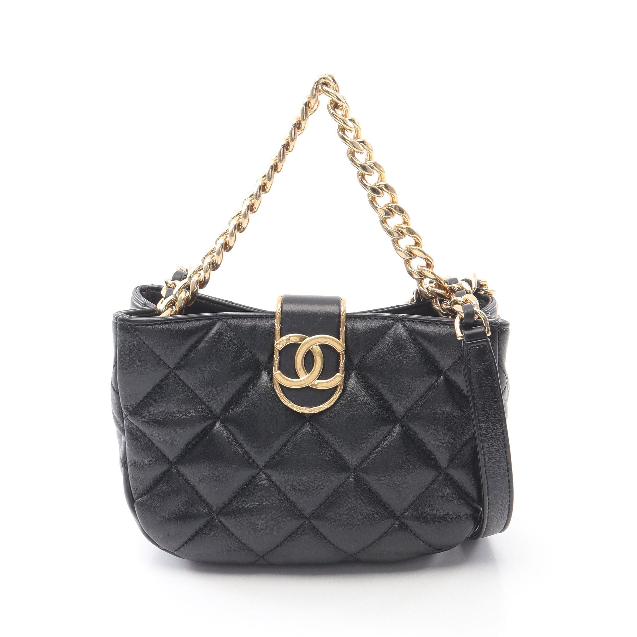 マトラッセ チェーンショルダーバッグ ラムスキン ブラック ゴールド