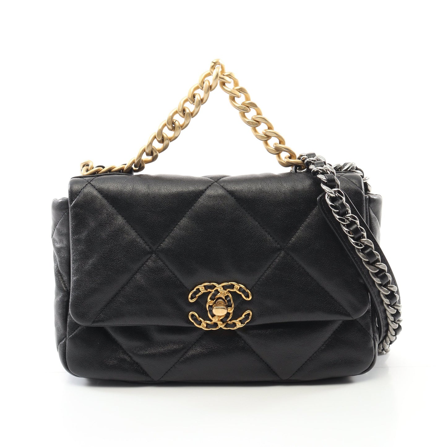 19 ディズヌフ マトラッセ チェーンショルダーバッグ レザー ブラック コンビ金具 2WAY シャネル バッグ CHANEL