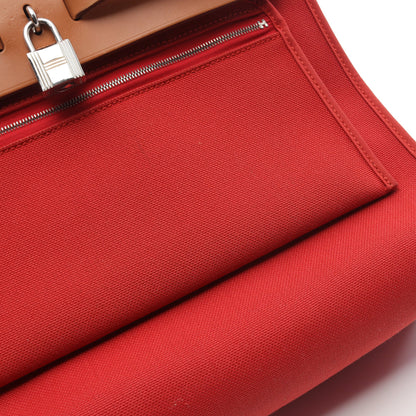 エールバッグジップPM カプシーヌ ハンドバッグ ヴァッシュハンター トワルオフィシエ オレンジレッド ライトブラウン シルバー金具 X刻印 エルメス バッグ HERMES
