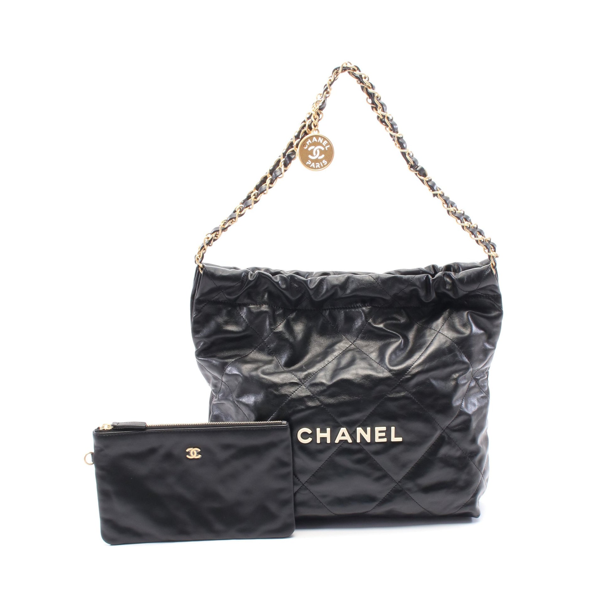 シャネル22 チェーンショルダーバッグ チェーントートバッグ レザー ブラック ゴールド金具 シャネル バッグ CHANEL