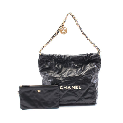 シャネル22 チェーンショルダーバッグ チェーントートバッグ レザー ブラック ゴールド金具 シャネル バッグ CHANEL