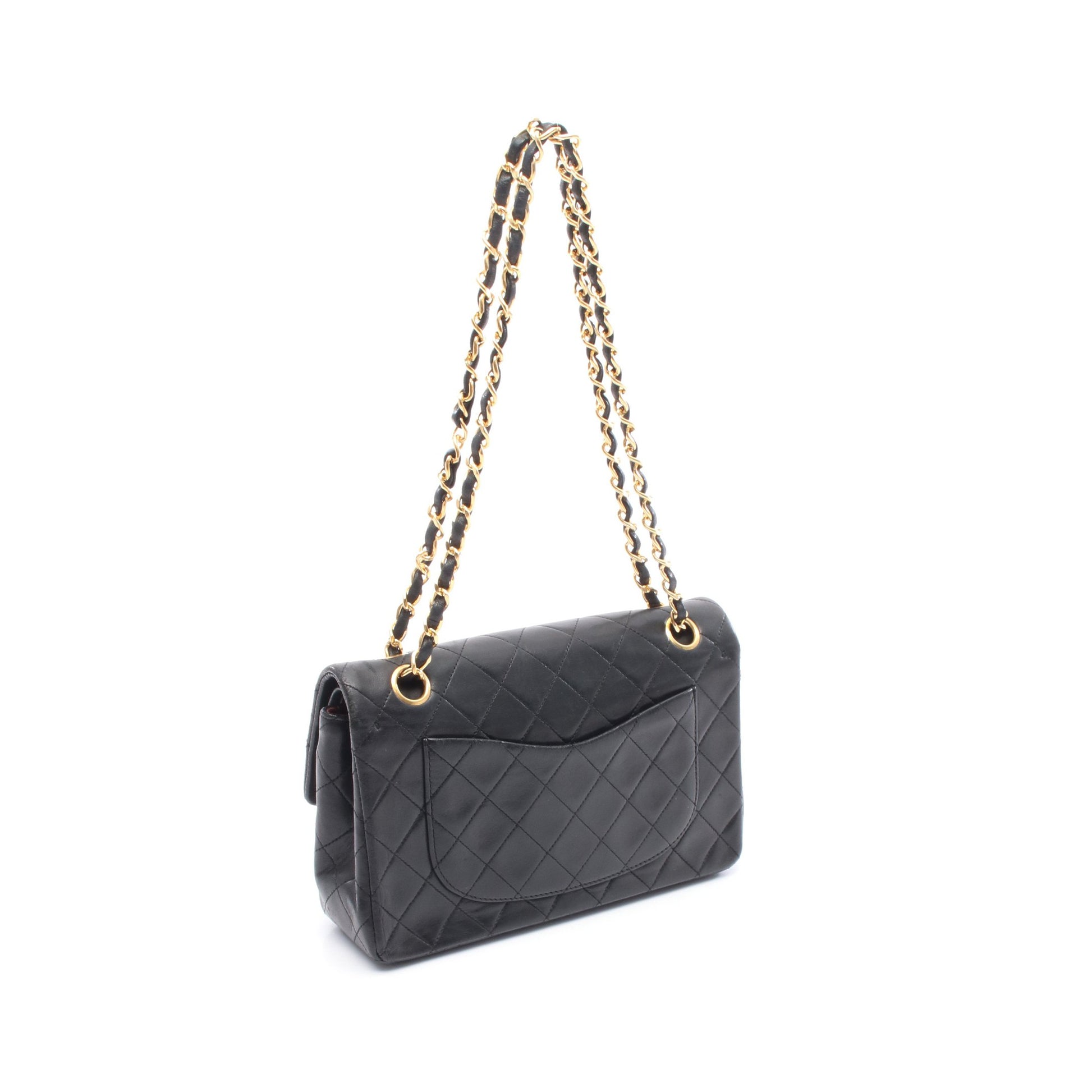 マトラッセ Wフラップ Wチェーンショルダーバッグ ラムスキン ブラック ゴールド金具 ヴィンテージ シャネル バッグ CHANEL