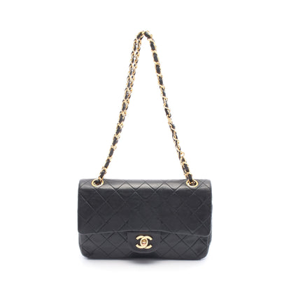 マトラッセ Wフラップ Wチェーンショルダーバッグ ラムスキン ブラック ゴールド金具 ヴィンテージ シャネル バッグ CHANEL
