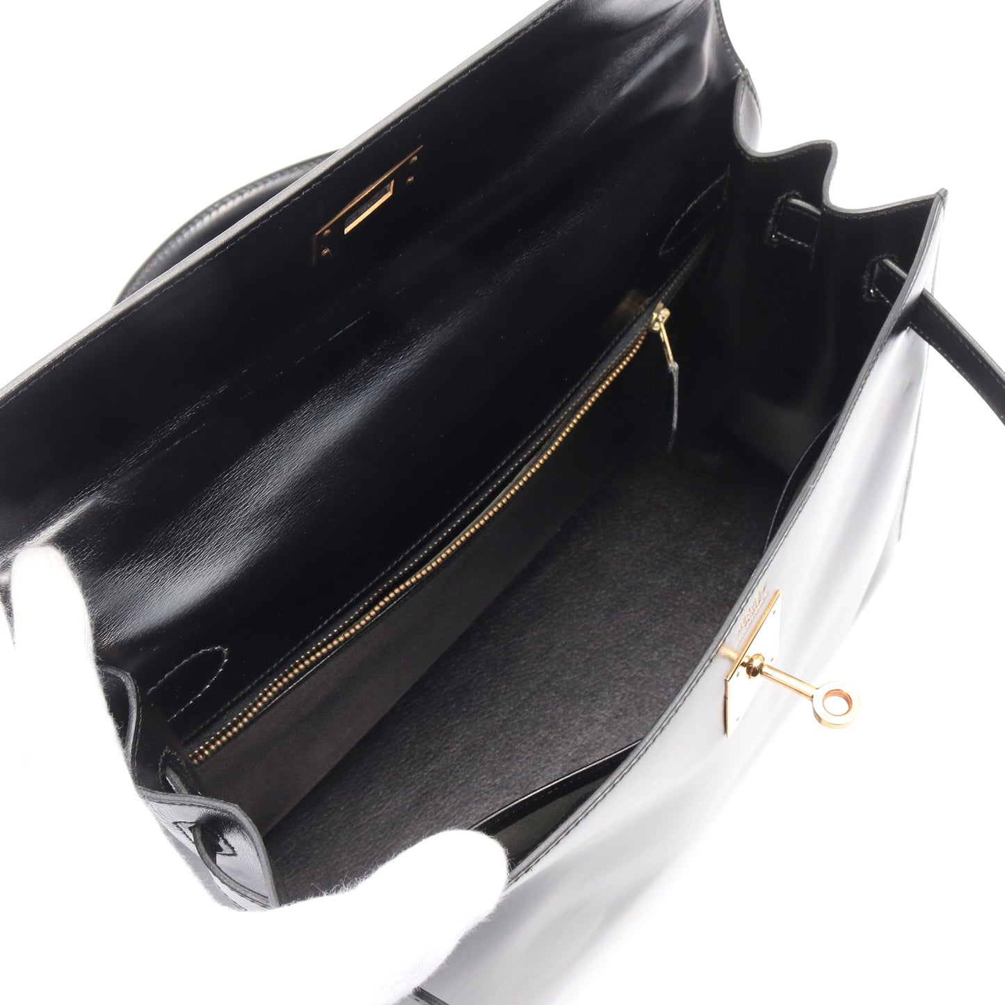 ケリー ブラック ハンドバッグ ボックスカーフ ブラック ゴールド金具 外縫い ○I刻印 エルメス バッグ HERMES