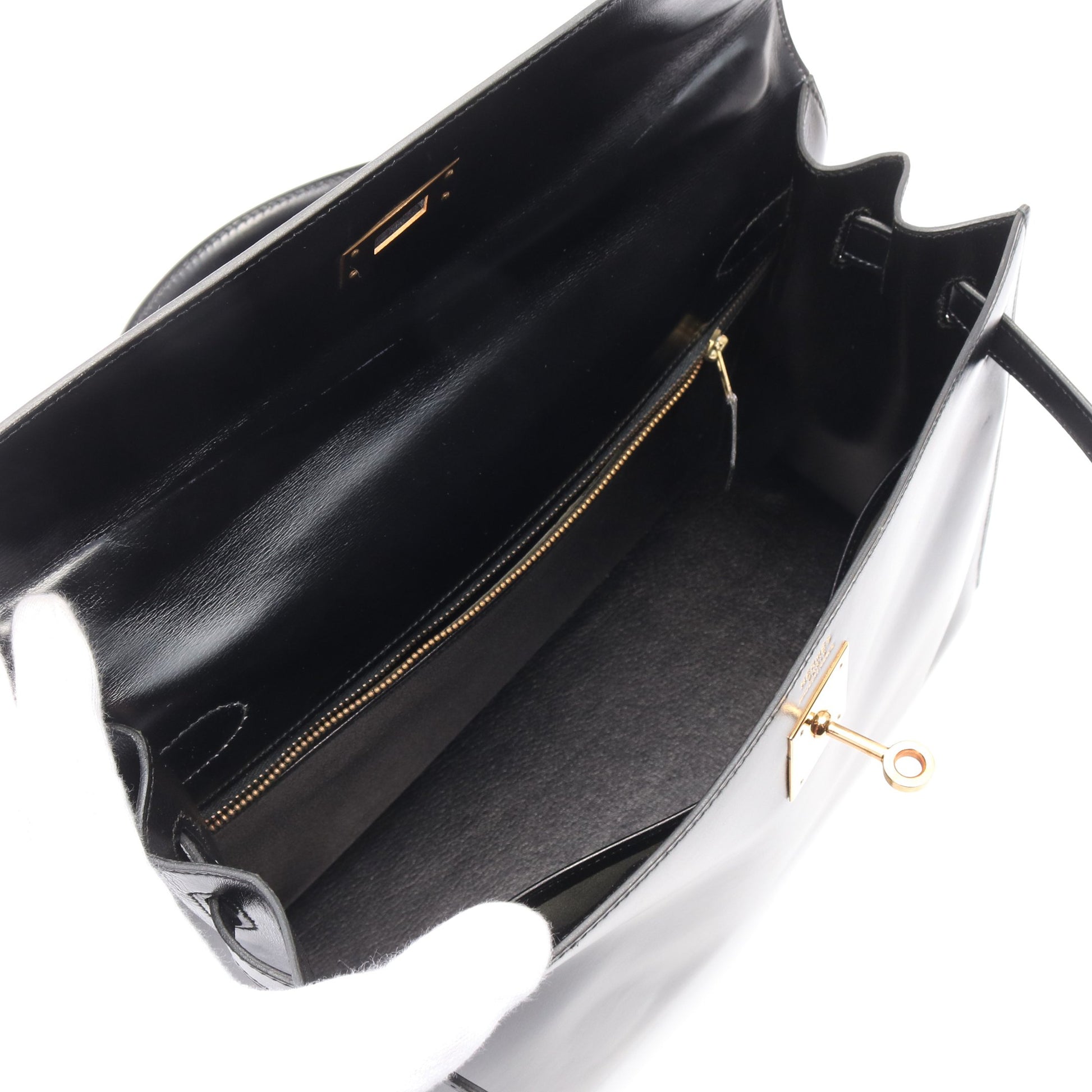 ケリー ブラック ハンドバッグ ボックスカーフ ブラック ゴールド金具 外縫い ○I刻印 エルメス バッグ HERMES