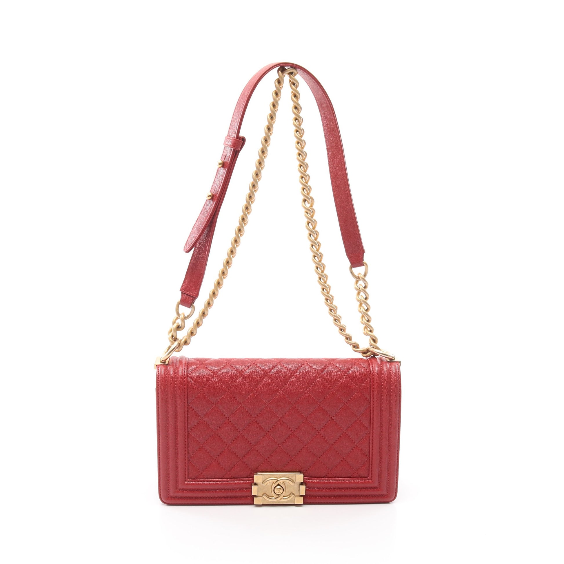 ボーイシャネル チェーンショルダーバッグ キャビアスキン レッド ゴールド金具 シャネル バッグ CHANEL