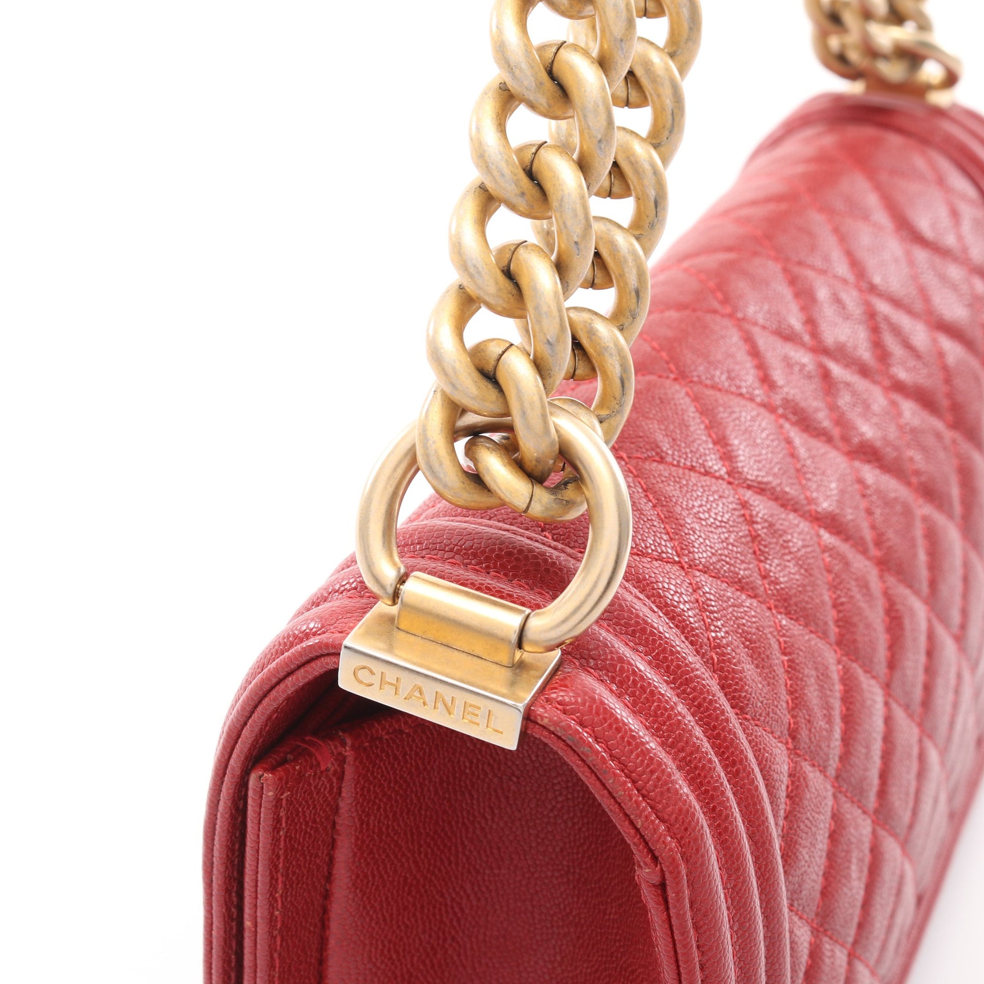 ボーイシャネル チェーンショルダーバッグ キャビアスキン レッド ゴールド金具 シャネル バッグ CHANEL