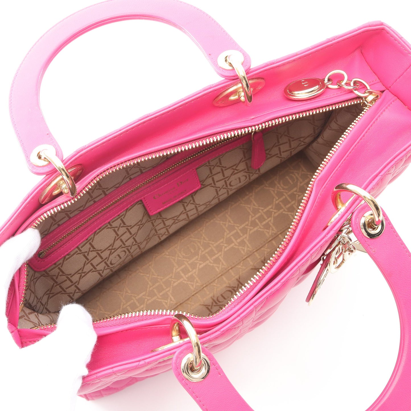 レディディオール ラージ ハンドバッグ レザー ピンクパープル 2WAY クリスチャンディオール バッグ Christian Dior