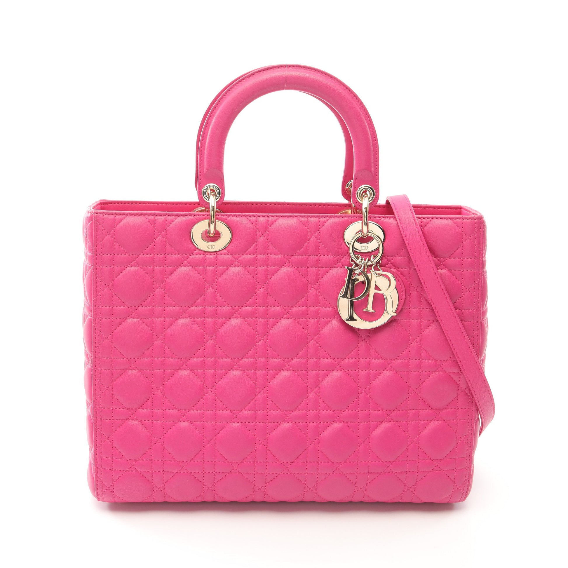レディディオール ラージ ハンドバッグ レザー ピンクパープル 2WAY クリスチャンディオール バッグ Christian Dior