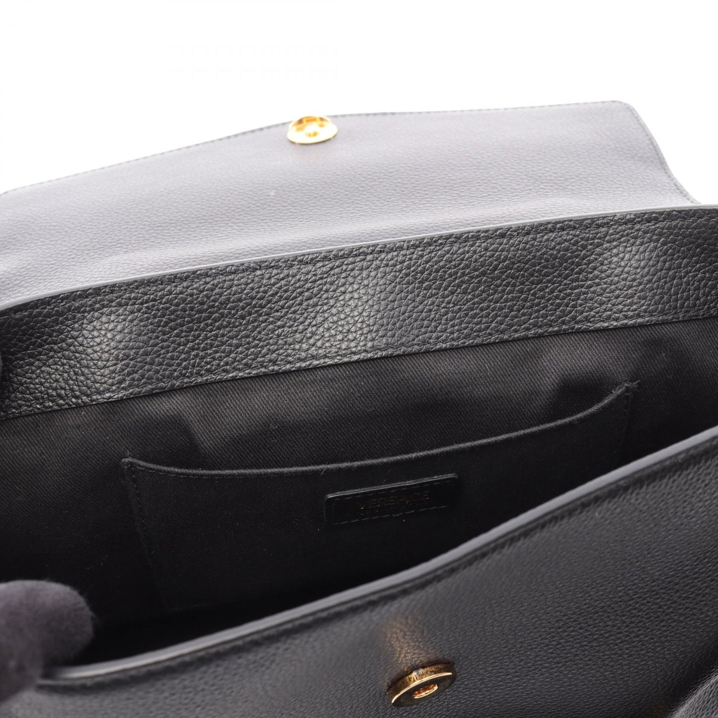 Vロゴ ハンドバッグ レザー ブラック 2WAY ヴェルサーチ バッグ Versace