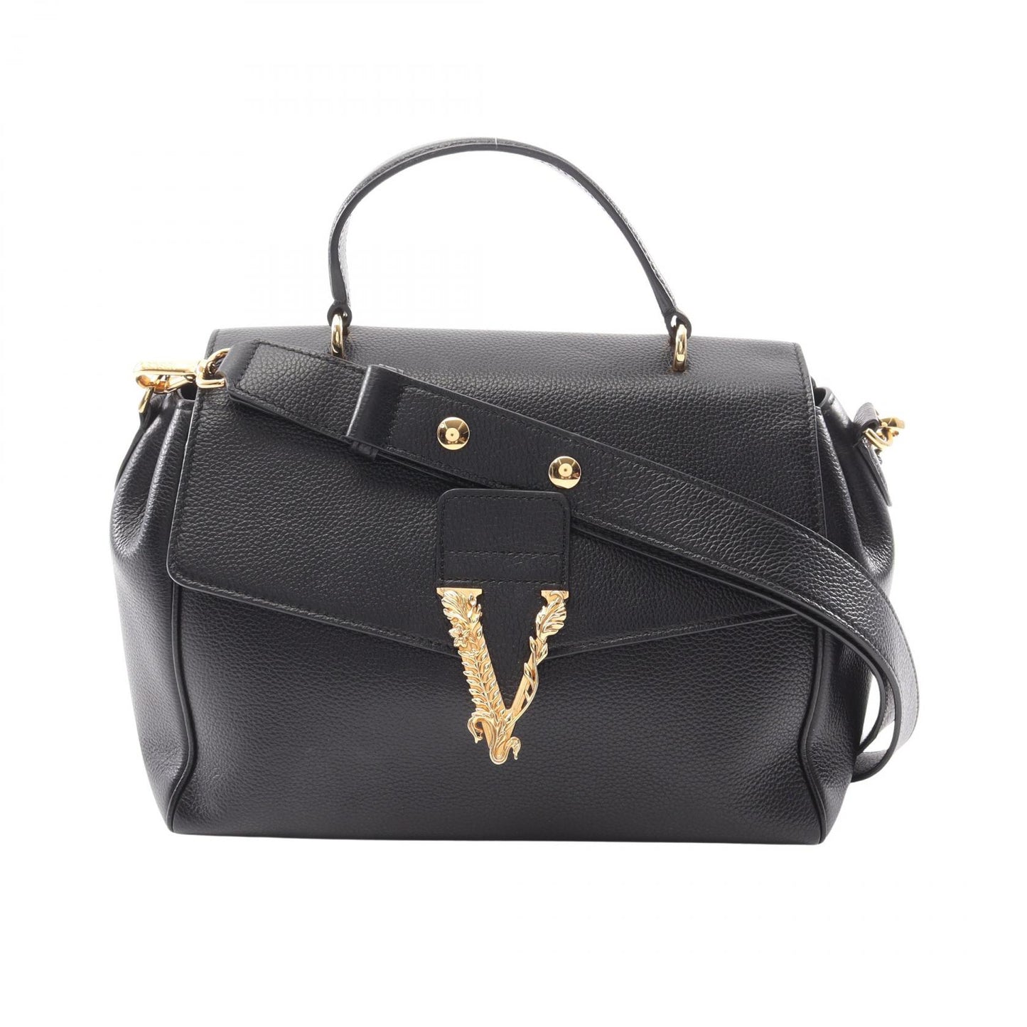 Vロゴ ハンドバッグ レザー ブラック 2WAY ヴェルサーチ バッグ Versace