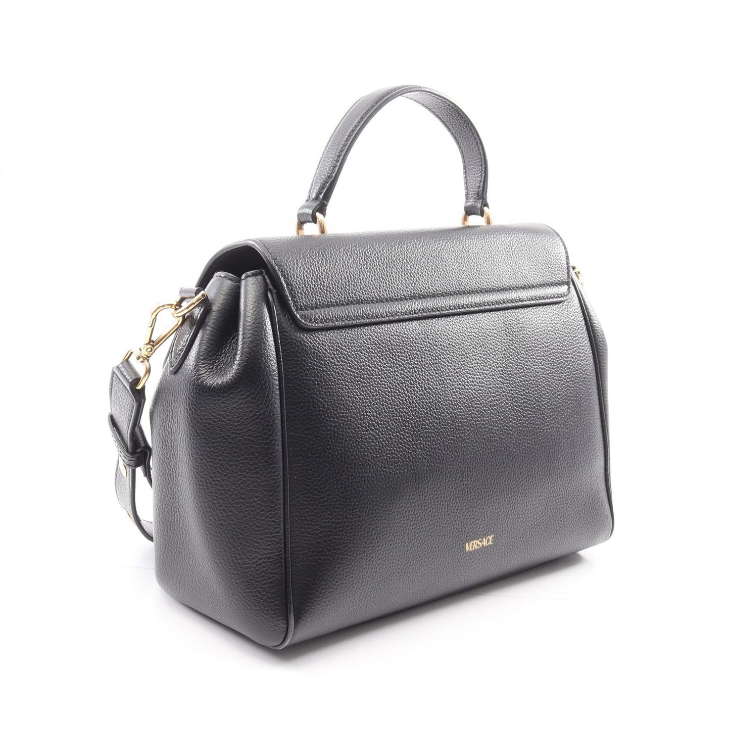 Vロゴ ハンドバッグ レザー ブラック 2WAY ヴェルサーチ バッグ Versace