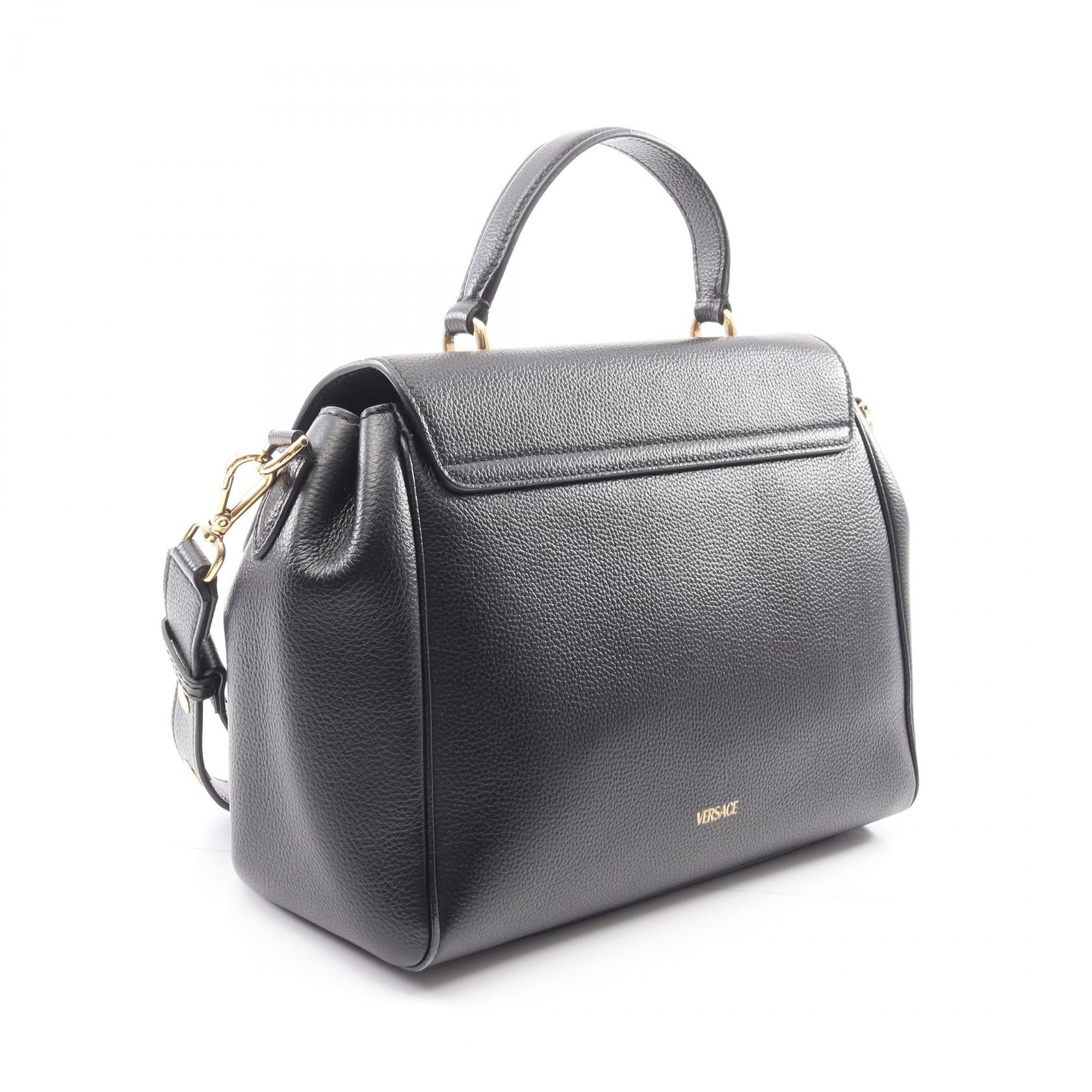 Vロゴ ハンドバッグ レザー ブラック 2WAY ヴェルサーチ バッグ Versace