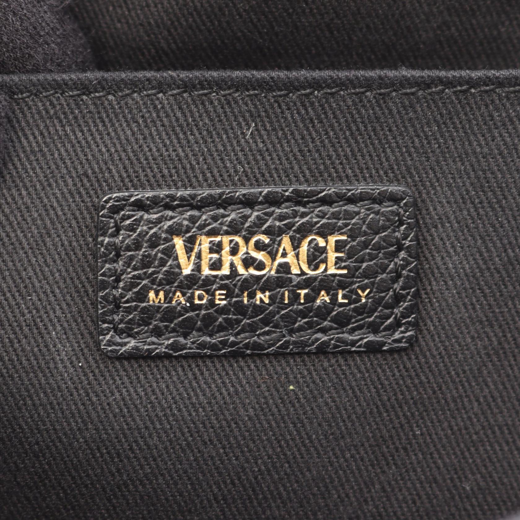 Vロゴ ハンドバッグ レザー ブラック 2WAY ヴェルサーチ バッグ Versace
